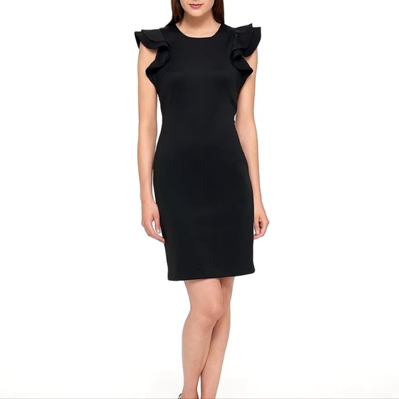 Tommy Hilfiger Women's Floral Long Sleeve Boat Neck MIDI Sheath Dress Black Size 12
